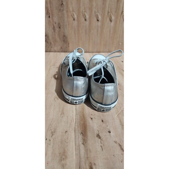 CONVERSE ALL STAR SILVER GLITTERY SHINY LEATHER SNEAKERS, LADIES SIZE 8 - Picture 4 of 9